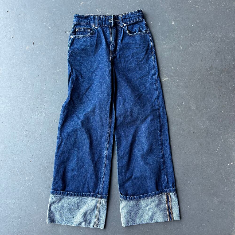 BDG Urban Outfitters Wide Leg Cuffed Jeans Dark Wash High Rise Size 24 XS